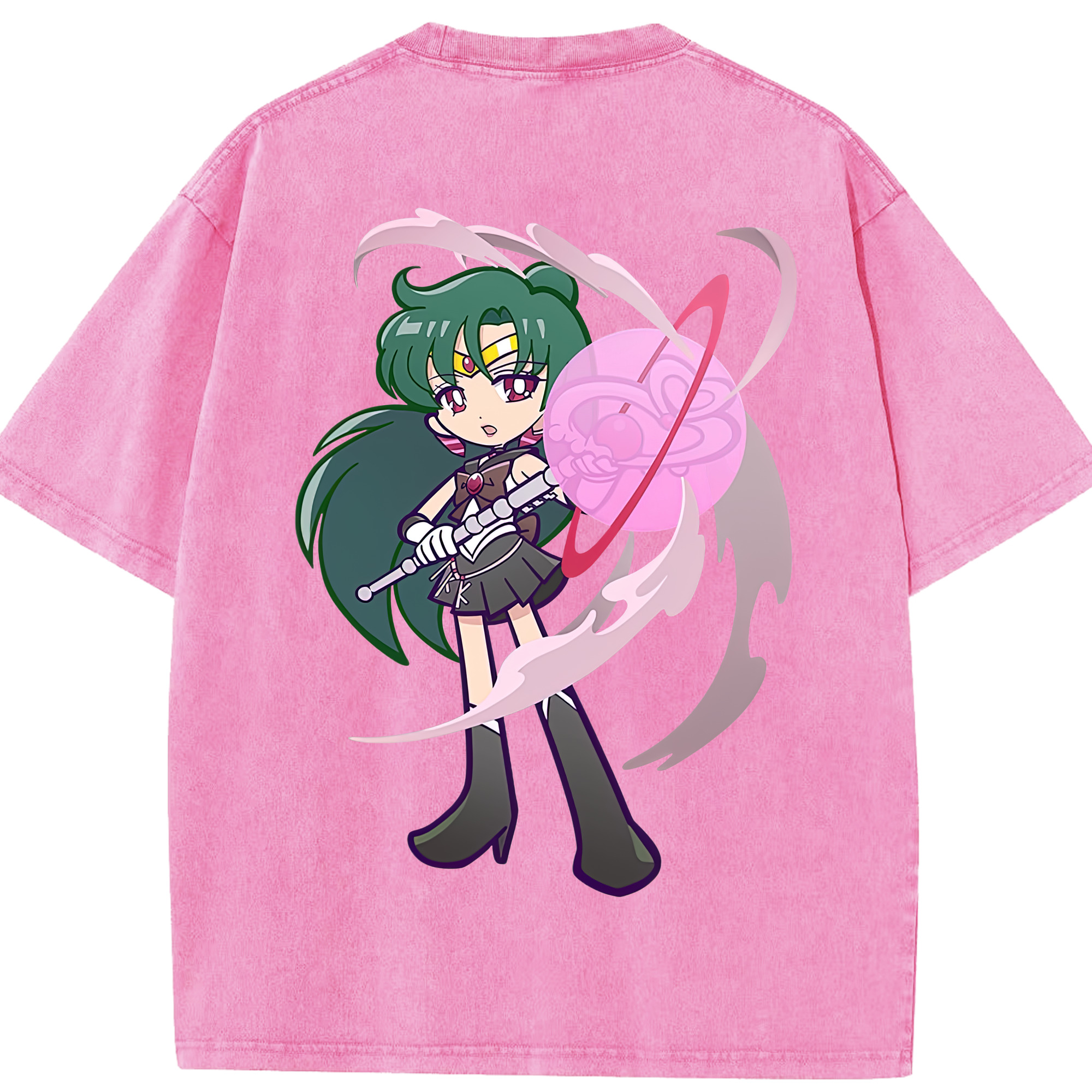 （画像用） 美少女戦士セーラームーン 冥王せつな Sailor Moon Meiou Setsuna 綿100% ヴィンテージ風 半袖Tシャツ（背面プリント）